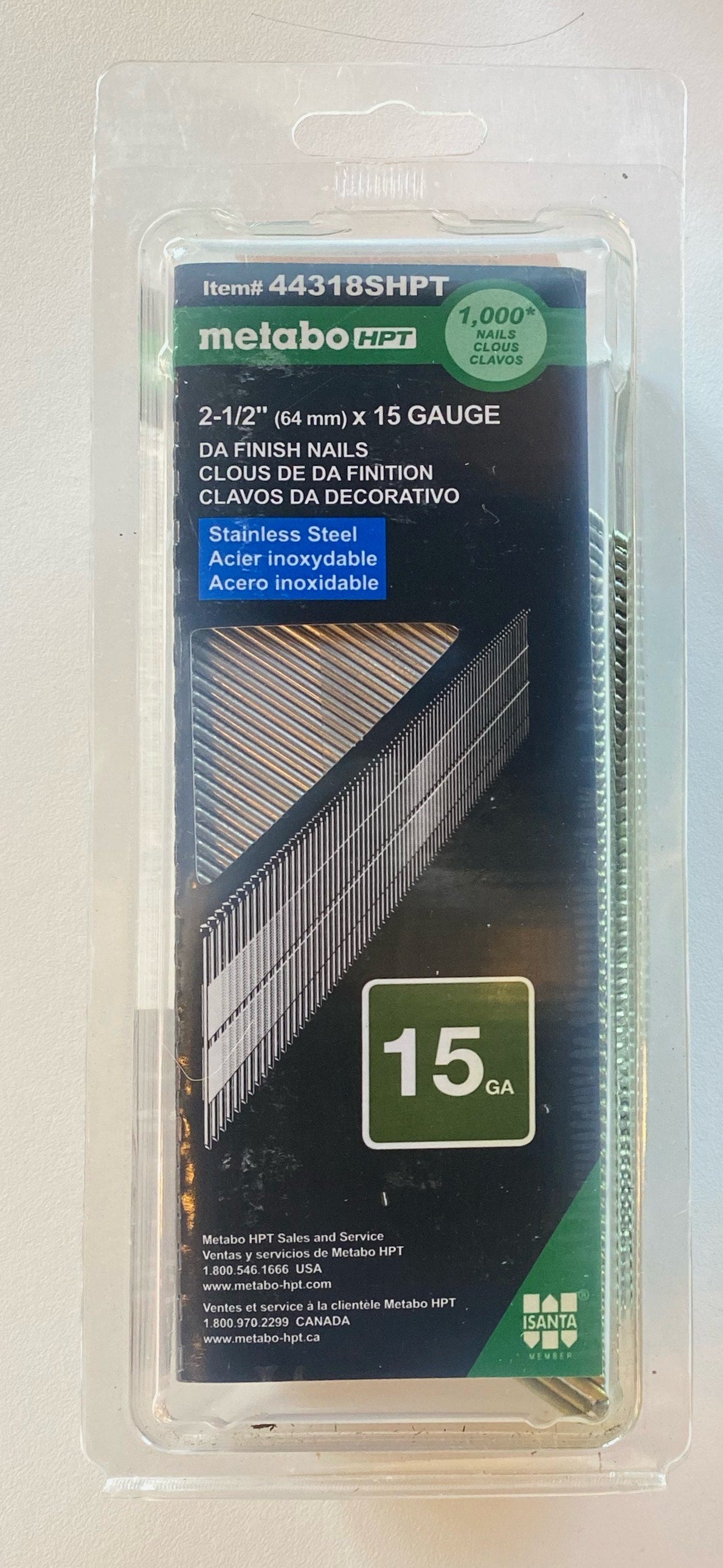 Metabo HPT Finish Nails | 2-1/2-Inch x 15 Gauge | Stainless Steel | 1000 Count |