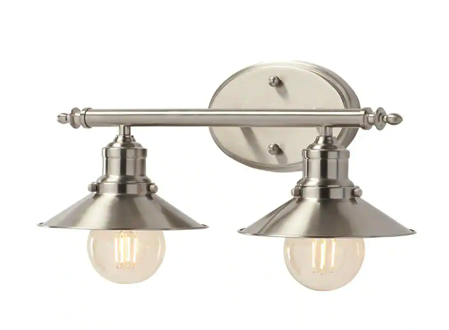 Glenhurst 16 in. 2-Light Industrial Farmhouse Brushed Nickel Bathroom Vanity Light Fixture with Metal Shades