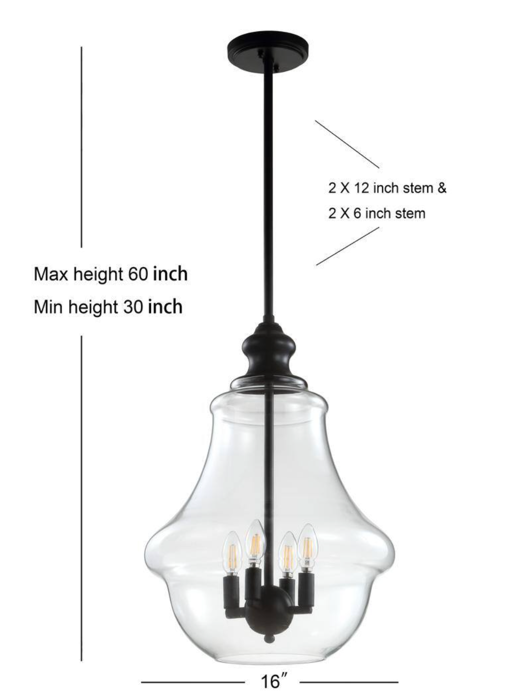 Adam 16 in. 4-Light Oil Rubbed Bronze Adjustable Metal/Glass LED Pendant (JONATHAN Y)