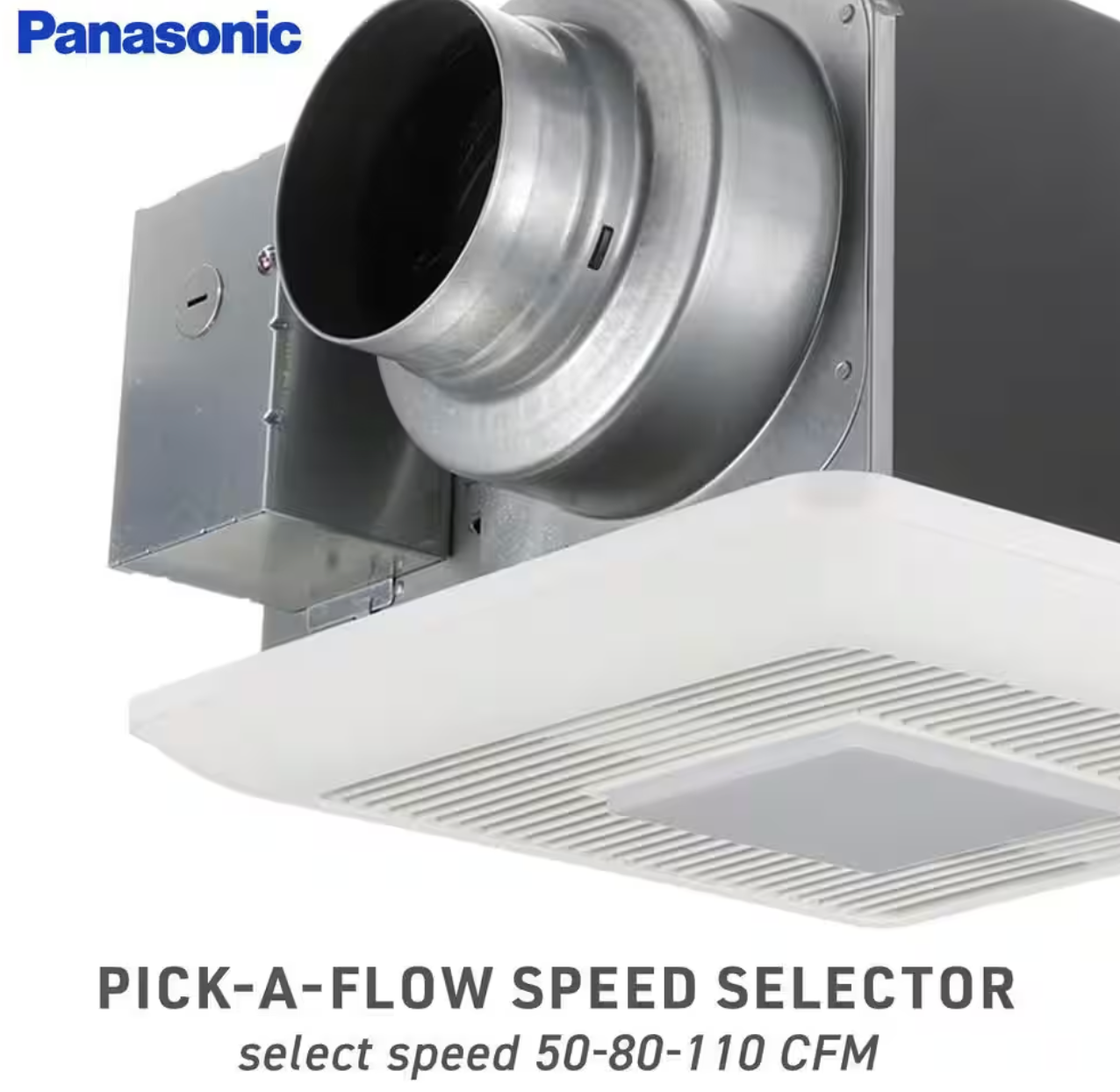 Panasonic - WhisperCeiling DC fan with LED lights, Pick-A-Flow Speed Selector 50, 80 or 110 CFM and Flex-Z Fast install bracket.
