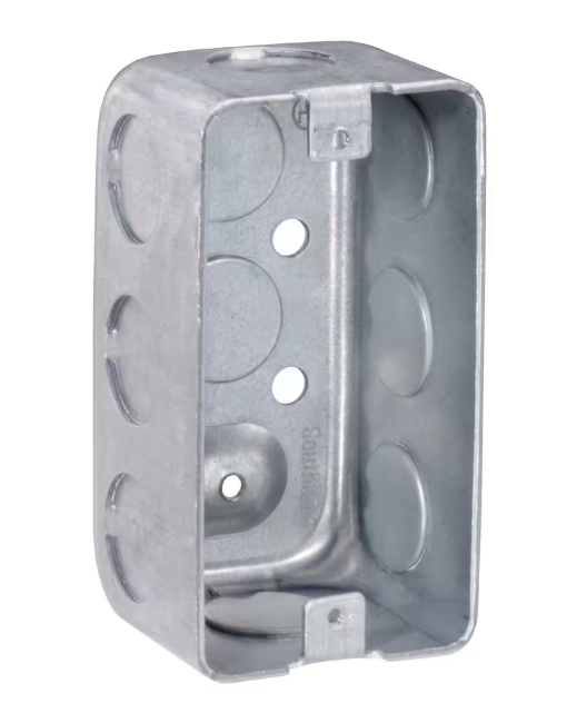 Metal Electrical Box - 4 in. H x 2 in. W x 1-7/8 in. D Steel Metallic 1-Gang Drawn Handy Box with Ten 1/2 in. KO's and Raised Ground, 1-Pack