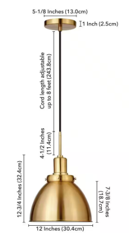 Madison 1-Light Brass Pendant with Metal Shade