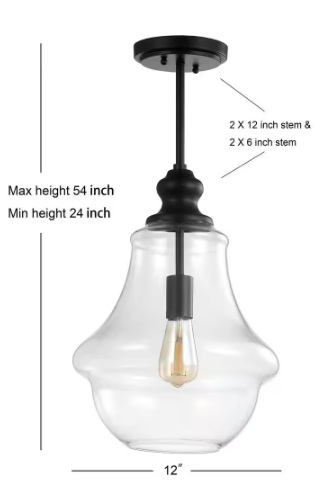 Adam 12 in. 1-Light Oil Rubbed Bronze Adjustable Metal/Glass LED Pendant