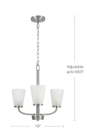 Helena 19 in 3-Light Brushed Nickel Hanging Chandelier with Frosted Glass Shades for Dining Room