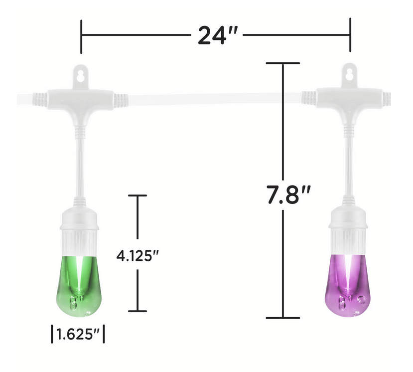 12 Bulb 24 ft. Outdoor/Indoor White Vintage Color Changing LED String Lights with Remote, Acrylic Edison Bulbs