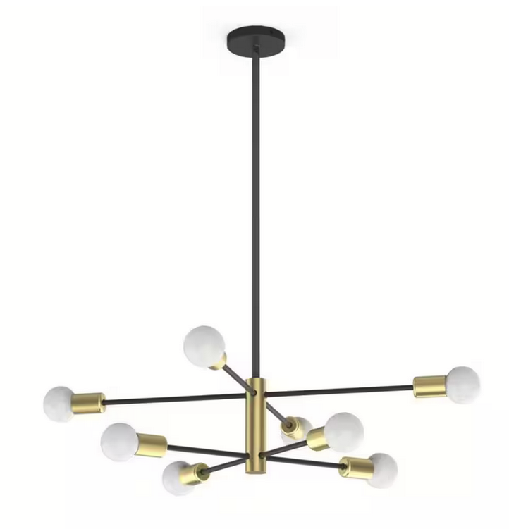 8-Light Gold Rustic Industrial Mid Century Sputnik Linear Chandelier Hanging Fixture Ceiling Light for Kitchen Island