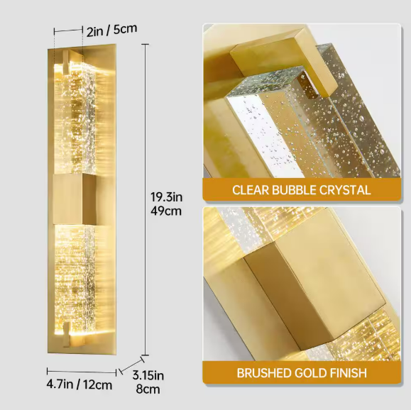 Modern 1-Light Gold Dimmable LED Wall Sconce Wall Lighting with Crystal Bubble Glass Shade