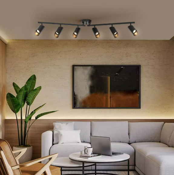 Modern 3.8 ft. Matte Black Foldable Hard Wired Indoor Track Lighting Kit with Adjustable Step Heads