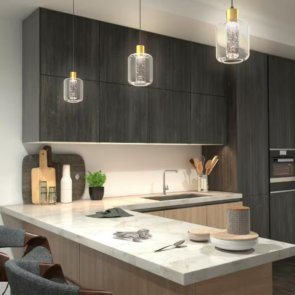 Essence Globe 6.5-Watt 1 Light Black and Gold Modern Integrated Mini Pendant Light Fixture for Kitchen Island