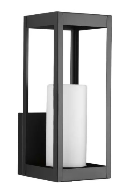 Patewood Collection 1-Light Matte Black Etched Opal Glass Farmhouse Outdoor Medium Wall Lantern Light