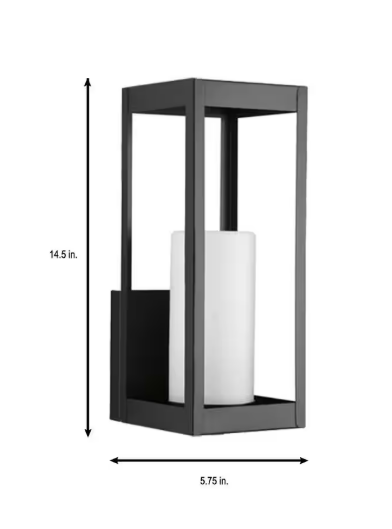 Patewood Collection 1-Light Matte Black Etched Opal Glass Farmhouse Outdoor Medium Wall Lantern Light