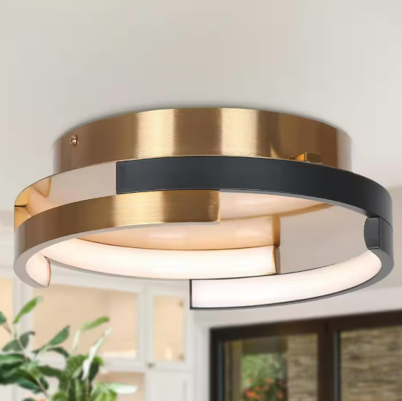Modern 12 in. Integrated LED Brass Flush Mount Light, 25-Watt Black Round Ceiling Light for Hallways, Entryways