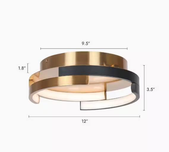 Modern 12 in. Integrated LED Brass Flush Mount Light, 25-Watt Black Round Ceiling Light for Hallways, Entryways