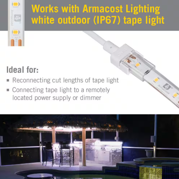 12 in. 2-Pin IP67 Outdoor LED Wire Lead Strip Connector Cord (2-Pack)