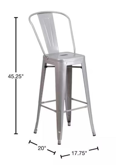 30.25 in. Gray Metal Bar Stool