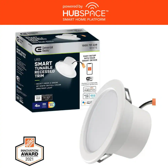 Commercial Electric- 4 in. T20 Smart Integrated LED Recessed Light Trim Adjustable CCT New Construction Remodel Powered by Hubspace