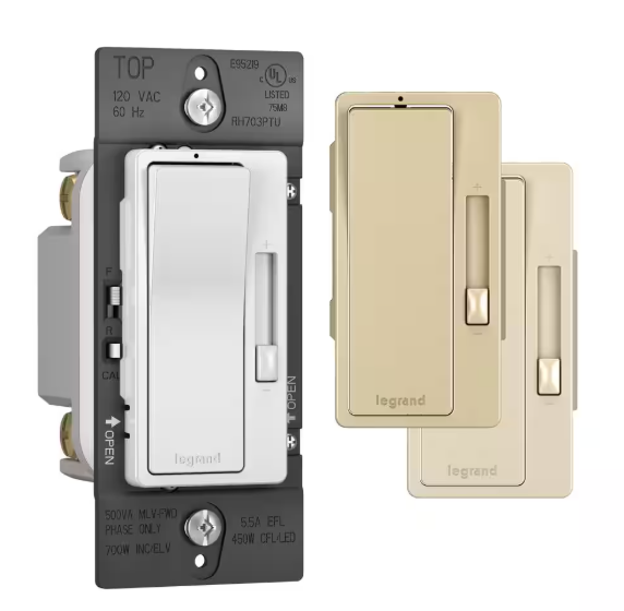 Legrand- Radiant Tru-Universal 700-Watt Single Pole/3-Way LED/CFL/Incandescent Dimmer, White/Light Almond/Ivory