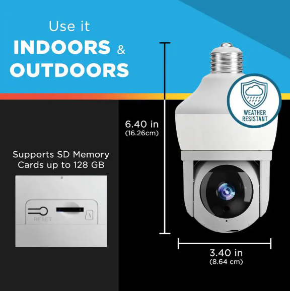 Motion Detecting 360-Degree Indoor/Outdoor Wi-Fi Home Security Camera with Light