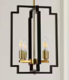 4-Light Black Pendant Hanging Light Fixture Modern Farmhouse Square Lampshade Ceiling Lights for Dining Kitchen Island