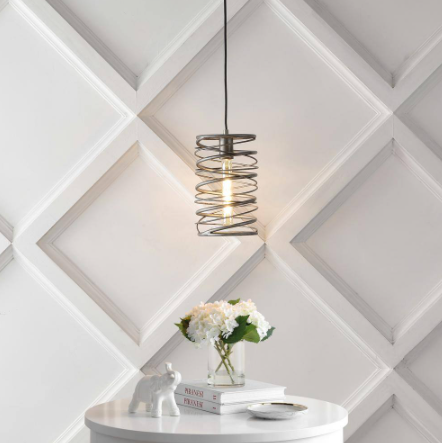 Helisa 7.25 in. 40-Watt 1-Light Silver Modern Contemporary Iron Spiral LED Pendant Light, Antique Silver