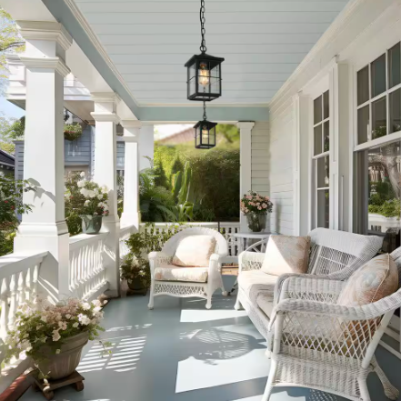 Modern Farmhouse Black Outdoor Hanging Lantern 1-Light Coastal Pendant with Seeded Glass Shade for Covered Patio Porch