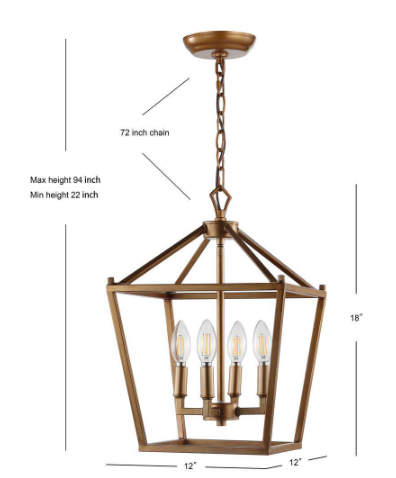 Pagoda 12 in. 4-Bulb Antique Gold Lantern Metal LED Pendant