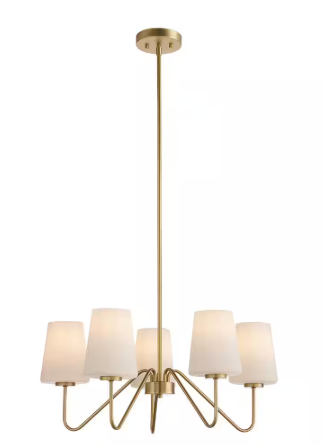 Anaya 5-Light Gold Chandelier Light Fixture with White Glass Shades