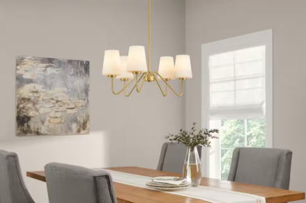 Anaya 5-Light Gold Chandelier Light Fixture with White Glass Shades