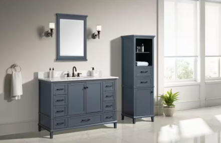 Merryfield 24 in. W x 32 in. H Rectangular Wood Framed Wall Bathroom Vanity Mirror in Dark Blue-Gray