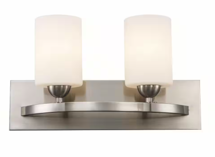 Moonlight 16.5 in. 2-Light Brushed Nickel Bathroom Vanity Light Fixture with Frosted Glass