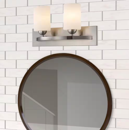 Moonlight 16.5 in. 2-Light Brushed Nickel Bathroom Vanity Light Fixture with Frosted Glass