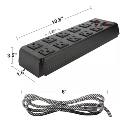 Surge Protector Power Strip with Outlets Ports 6 ft. Cord for Home, Office, Black