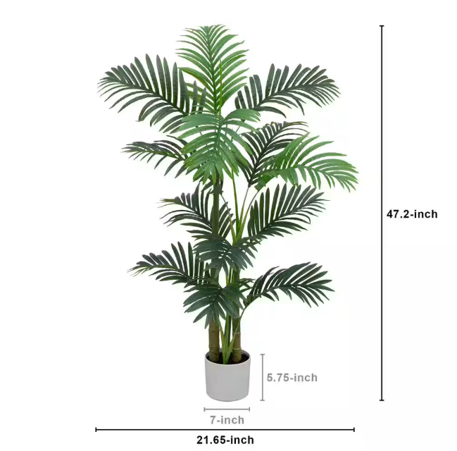 4 ft. Artificial Golden Cane Palm Tree in White Pot