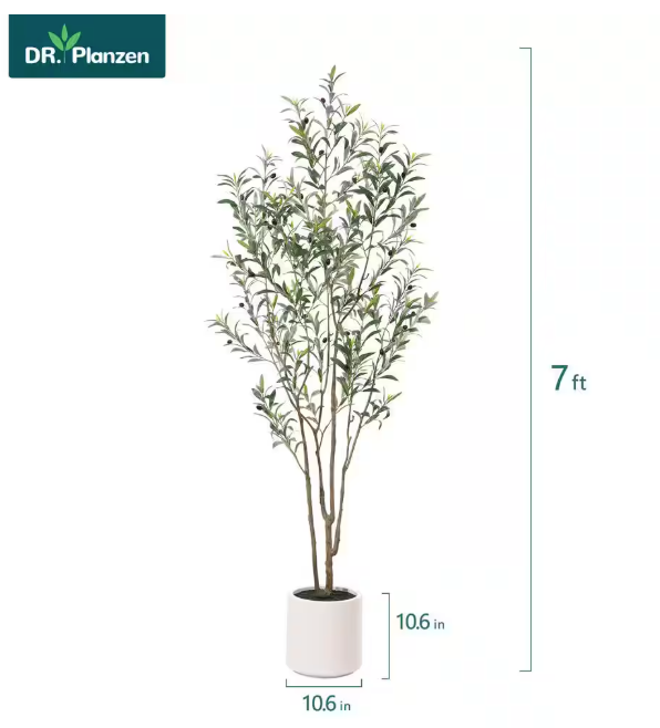 7 ft. Artificial Olive Tree with White Planter, Large Faux Olive Silk Tree for Indoor Home Decor and Housewarming Gift