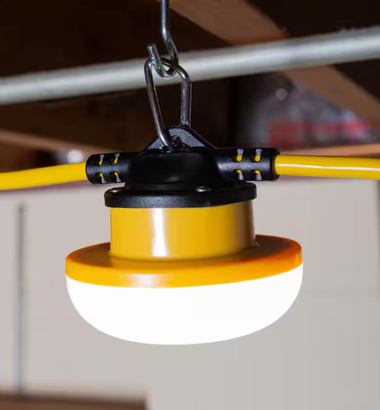 50 ft. 18/2 SJTW Temporary Work Light Stringer with 5 Integrated LED Lights Included, 15 Amp