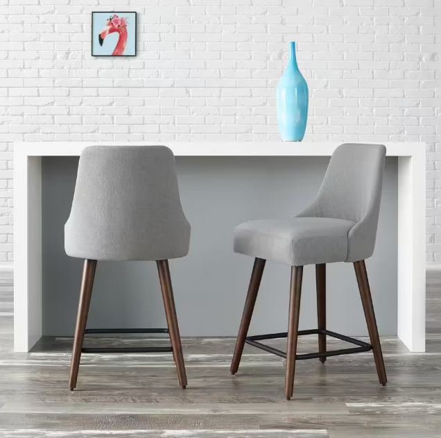 25 in. Benfield Stone Gray/Sable Wood Upholstered Counter Stools with Back (Per Chair)