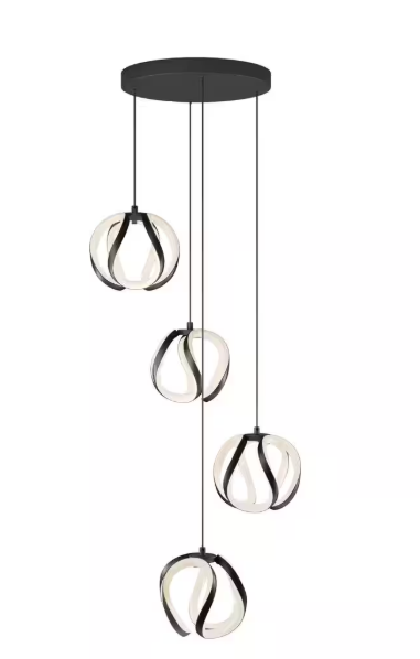 Vivaldi 25-Watt 4 Light Black Modern 5 CCT Integrated LED Pendant Light Fixture for Dining Room or Kitchen