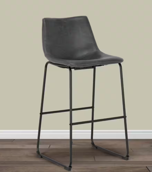 28.5 in. Vintage Grey Adan Iron Frame Faux Leather Bar Stool (Set of 2)