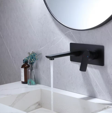 BWE- Single-Handle Wall Mount Bathroom Faucet With Deck Plate in Matte Black