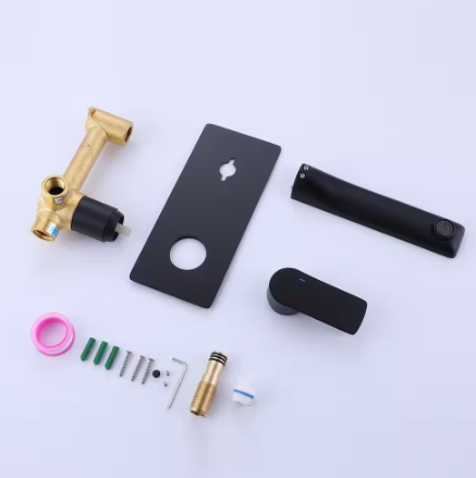 BWE- Single-Handle Wall Mount Bathroom Faucet With Deck Plate in Matte Black