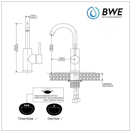 BWE- Single Hole Single-Handle Bar Faucet With Swivel Spout in Stainless Steel