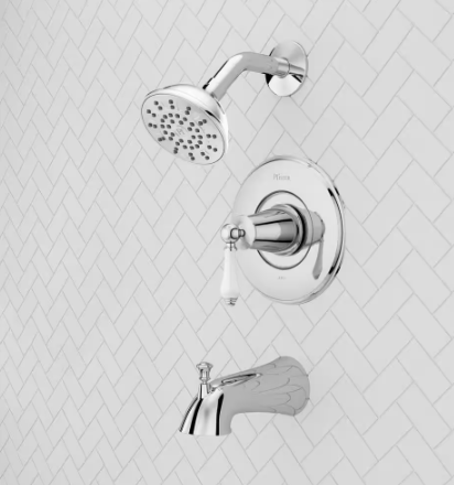 Pfister- Courant Single-Handle 1-Spray Tub and Shower Faucet with White Ceramic Lever Handle in Polished Chrome (Valve Included)