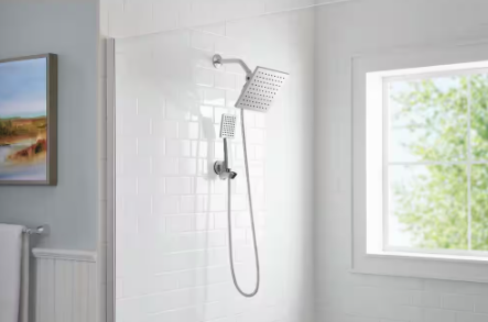 Glacier Bay- Modern 1-Spray 7.9 in. Dual Tub Wall Mount Fixed and Handheld Shower Heads 1.8 GPM in Polished Chrome