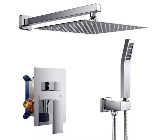 androme- 10 in. 2-Jet High-Pressure Rainfall Bathroom Shower System w/Combo Set Handheld Shower Head in Chrome (Valve Included)