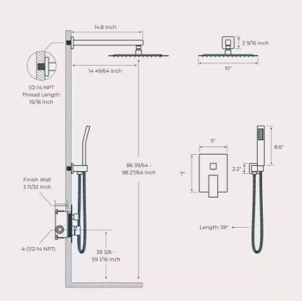 androme- 10 in. 2-Jet High-Pressure Rainfall Bathroom Shower System w/Combo Set Handheld Shower Head in Chrome (Valve Included)