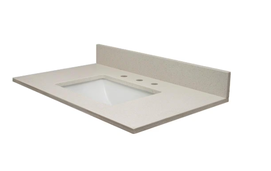 Vista 49 in. W x 22 in. D Quartz Single Rectangle Basin Vanity Top in Ivory Sparkle with White Basin