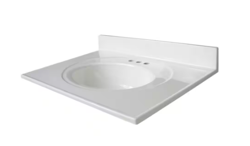 Glacier Bay- 31 in. W x 22 in. D Cultured Marble White Round Single Sink Vanity Top in White