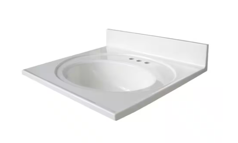 Glacier Bay- 25 in. W x 22 in. D Cultured Marble White Round Single Sink Vanity Top in White