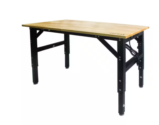 48 in. W x 24 in. D Metal Black Adjustable Worktable SolidWooden Top Workbench 4 Power Outlets/2USB Ports