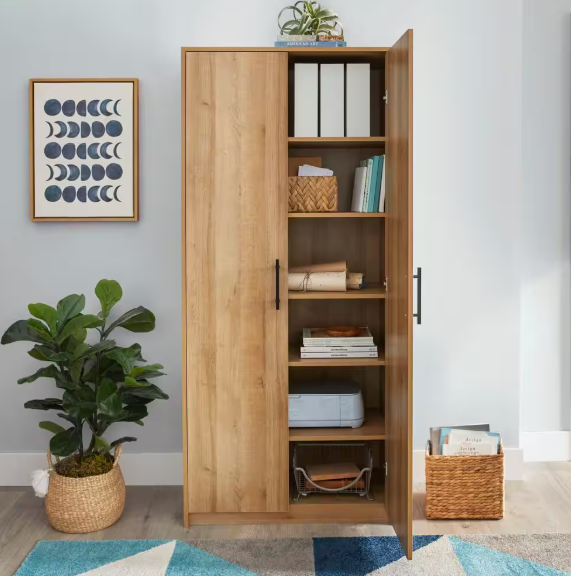 Bromley Light Oak Engineered Wood Accent Storage Cabinet (72 in. H x 32 in. W)